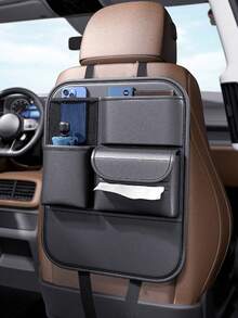 1pc Car Seat Back Storage Organizer Bag, With Tissue Box Holder