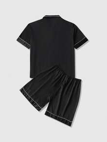 全新男士时尚休闲大码短袖短裤睡衣套装 - 黑色 - 查看 2
