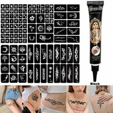 yikexuanli Bộ 3 miếng dán xăm Henna + Khuôn xăm rỗng, Nhiều mẫu, Vẽ nghệ thuật cơ thể, Bộ dụng cụ xăm tạm thời bán vĩnh viễn, Khuôn xăm tự làm, Phù hợp cho hình xăm tạm thời nam/nữ, Trang trí ngày lễ - Nhiều màu - Xem 9