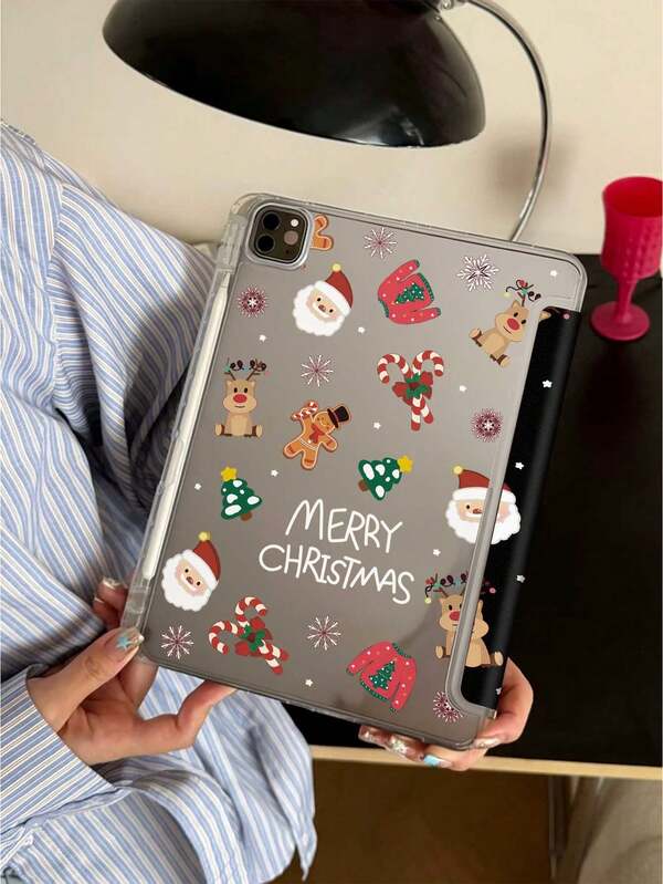 Christmas Pattern Double-Sided Acrylic, Clear Crystal Tablet Case. Compatible With IPad 11 (2025/10.9)/Air 4/5/6/7 (2025/10.2)/Pro 11/10th/9.7/10.5, Compatible With Samsung Galaxy Tab. It Features A Sleep/Wake Function And A Multi-Angle Foldable Kickstand. Perfect Everyday Protection And A Stylish Christmas Gift