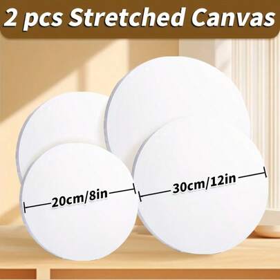 Marie's 2 Packs Of Blank Round Canvas Boards, Assorted Sizes (8", 12", 16", 20"), White, Pre-Stretched, Mini Canvases Suitable For Sketching, Oil Painting, Acrylic, Watercolor, Fluid Art, For Adults, Professionals And Artists
