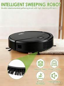1 Piece Robot Vacuum Cleaner, Can Clean From Hard Floors To Medium-Thick Carpets, Super Suction, Ultra-Thin And Quiet, Built-In Memory Function, Multiple Cleaning Modes, 3 Cleaning Modes. Best For Removing Pet Hair, Food Crumbs, Water On The Floor - A Good Helper For Home Cleaning. - 黑色 - 查看 5