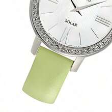 Seiko SUP463P1 Ladies Watch - White Mother Of Pearl Dial Green Leather Strap Quartz - White - View 2