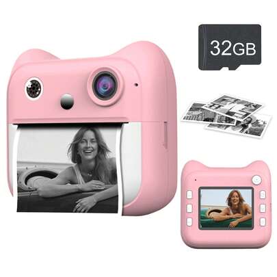 Imprimantă foto instantanee - Selfie/videoclipuri HD 1080P cu filtre profesionale, hârtie de imprimare încorporată | Cameră portabilă pentru călătorii, întâlniri și evenimente sociale | Baterie de 1300mAh | Cel mai bun cadou pentru el/ea