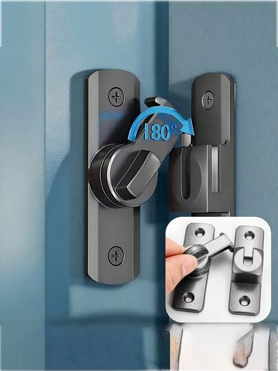 1 Pc/2 Pcs Heavy-Duty Security Door Handle, Commercial/Residential Grade, Latch Lock, Anti-Pry Lock With Adjustable Sliding Latch 90°/180°, Anti-Pry Latch, Screw Included, Manual Operation, Reinforced Construction For Bathroom, Home, Office, Garage, Hotel, And Commercial Doors, Black Finish, Stable Installation, Home Security Upgrade, Modern Door Lock Compatible With Standard Doors, Enhanced Door Security, Solid Metal Surface