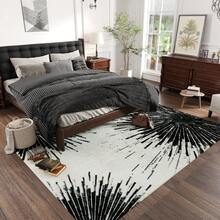 Soft Abstract Area Rug, Non Slip Washable Foldable Modern Rugs For Living Room Bedroom Dining Room Farmhouse Home Office - 黑色 - 查看 2