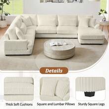 Modern Style U-Shaped 129-Inch Oversized Modular Sofa, Terry Fabric, With Reclining Seat, Durable, Comfortable Design, Simple And Elegant, Suitable For Living Room,Beige - Beige - View 6