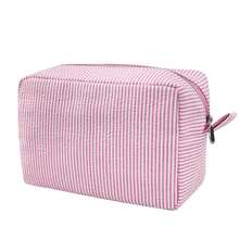 GFU Cosmetic Bag For Women, Large Makeup Bag, Travel Toiletry Stripe Cosmetic Bag, Seersucker Women Aesthetic Organizer Storage Pouch, Girls Handbags Purses (Pink){"Color_name":"Pink"} - 粉紅色的 - 查看 1