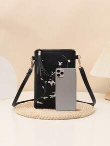 1 pezzo Set di borsa a tracolla e portafoglio da donna, nuova borsa a spalla da donna in pelle PU con decorazione ricamata a foglie e fiori, stile minimalista casual da college, pochette telefonica con nappine, leggera busta, portafoglio e borsa da donna, borsa a tracolla, regalo per lei, portafoglio mini, borsa rosa, regalo