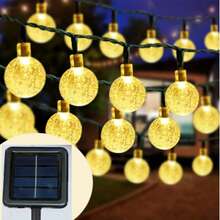 Solar-Powered Crystal Globe String Lights - 20/30/50/100/200 LED, 16.4/22.9/39.3ft Outdoor Decor For Halloween, Christmas, Thanksgiving, Weddings & Garden Parties - Warm White, Colorful & Single White Options, IP44 Waterproof