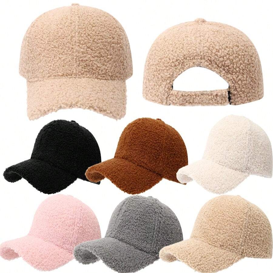 Solid Color Thickened Sherpa Baseball Cap, Outdoor Cold-Proof Windproof Korean Style Unisex Casual Beanie, Warm Knit Hat For Women, Comfortable And Fashionable Headwear Suitable For Daily Outings In Autumn/Winter - Multicolor - View 1