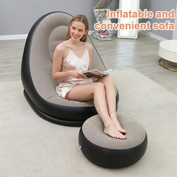 Portable Two-Piece Inflatable Sofa Set (With Footstool) - 30s Fast Flocking Lounge Chair, Suitable For Camping And Home, Waterproof Foldable Gift, Load-Bearing 200KG