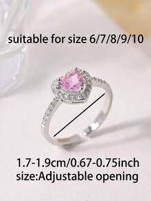 1 件时尚奢华可调节女士戒指，镶有心形浅粉色方晶锆石，优雅女士珠宝，承诺戒指，订婚戒指，永恒戒指，结婚戒指。适合约会和婚礼佩戴。 - 愛心 - 查看 7