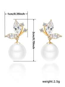 1 Pair Cubic Zirconia & Faux Pearl Stud Earrings, Fashionable For Teenage Girls, Suitable For Daily Wear, Party Jewelry Or Birthday Gift