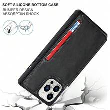 For IPhone 13 Pro Max Case With Card Holder,For IPhone 13 Pro Max Wallet Case For Women Men,Stand And Strap,Leather Shockproof Phone Case- Black{"Color_name":"A-Black"} - 多色6 - 查看 5
