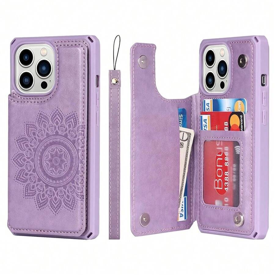 For 13 Pro Max Case With Card Holder, 13 Pro Max Wallet Case For Women Men,Stand And Strap,Leather Shockproof Protective Phone Case Cover- Purple{"Color_name":"C-Purple"} - 多色20 - 查看 1