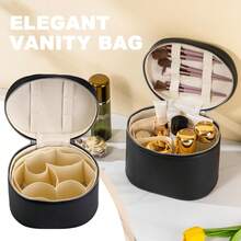 Bolsa de maquillaje, estuche de vanidad, bolsa de cosméticos con divisor extraíble, bolsa de aseo de viaje para mujeres, organizador portátil de caja de maquillaje, marrón - Negro - Ver 5