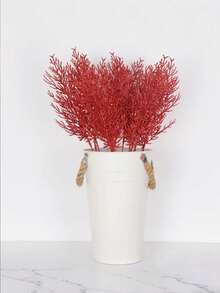 50 PCS Of 34cm/13.5inch Artificial Simulation Red Plants - Pine And Cypress Leaves, Pine Needles, Christmas Wreaths, Flower Arrangement Accessories, Artificial Tree Branches - Suitable For Outdoor, Indoor, Living Room Decoration - Festive Christmas Decorations - Plastic Material - Winter Season - Exhibition Use