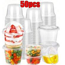 20/50PC Disposable 10oz Transparent Plastic Cups, Plastic Dessert Cups With Dome LIDS, Yogurt Jelly Cups, Leak-Free Independent Party Snack Cups, Suitable For Cakes, Puddings, Mousse, Milkshakes, Yogurt, Ice Cream, And Fruits - trong suốt - Xem 1