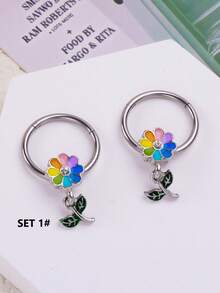 2pcs Skin-Friendly Hypoallergenic Titanium Steel Fox Head, Sunflower, Butterfly, Zirconia Flower Nipple Rings, 14G Circular Nipple Rings, Unisex Sexy Fashion Piercing Jewelry