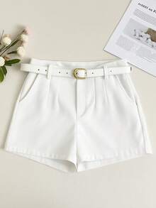 TAILORED SHORTS WITH LINED BELT FASHION BLOGGER - 白色 - 查看 1