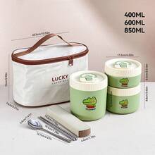 صندوق غداء حراري دائري من الفولاذ المقاوم للصدأ 304 بنمط جميل مع مقبض، صندوق بنتو مزدوج الطبقة معزول قابل للفصل، حاوية غداء محمولة وإعادة الاستخدام مقاومة للتسرب، حاوية تخزين الطعام، آمنة للميكروويف والغسالة الآلية، مناسبة لاستخدام الطلاب والبالغين في المدرسة والمكتب والتخييم والنزهات والسفر