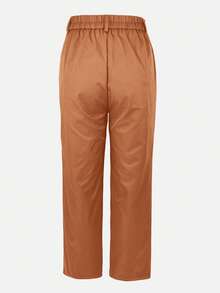 Jessefine Solid Color Zipper Button Suit Fabric Straight Leg Pants, Elegant For Commuting And Office Wear, Multi-Purpose For Spring And Summer - Brown - View 5