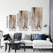 1 bức tranh in nghệ thuật trên vải canvas họa tiết trừu tượng màu vàng hiện đại - Trang trí tường không khung cho phòng khách và phòng ngủ, lớp hoàn thiện màu xám và be ánh kim, trang trí nhà tối giản - màu nâu - Xem 2