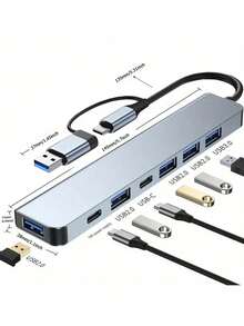 USB C Adapter USB Adapter 3.0, Aluminum 7-In-1 USB Extender, USB Splitter With 1 USB 3.0, 4 USB 2.0 And 2 USB C Ports, For Electronics/Computers And Accessories/Peripherals/Port Adapters/Port Adapters/Aluminum Alloy Housing