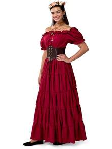 5-Piece Vintage Dress Set For Women, Renaissance & Medieval Style Collection, Fairy Cottagecore Themed Gowns - Đầm màu đỏ tía kèm phụ kiện - Xem 4