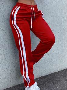 Women's  Straight Leg Lowrise Sweat Pants Drawstring Elastic Joggers Pantswith Pockets - 紅色 - 查看 1