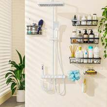 Adhesive Shower Caddy, 5 Pack Rustproof Stainless Steel Bath Organizers With Large Capacity, No Drilling Shelves For Bathroom Storage & Home Decor - 黑色 - 查看 3