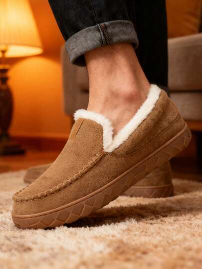 Men's Moccasin Slippers, Winter Loafers, Men's Indoor Boots, Winter Warm House Shoes, Slip-On Comfortable Sneakers, Plus Size 50