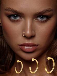 1 قطعة من الفضة الإسترليني عيار 925 دبوس أنف ثقب الجسم البشري، حلقة أنف مطلية بالذهب عيار 14 قيراط، حلقة أنف بسيطة على شكل حرف C، مناسبة لمجوهرات الجسم للنساء