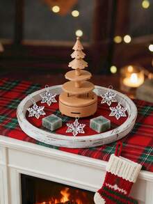 1pc 7.8in/11in Vintage Distressed Wooden Tray, Coffee Cup Candle Holder Decorative Plate For Living Room, Kitchen Tabletop, Handmade Wooden Storage Decor, Halloween/Christmas Gift