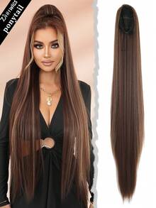 7JHH WIGS 40 pollici Estensione per coda di cavallo dritta extra lunga color miele marrone con laccio, in fibra sintetica resistente al calore, morbida parrucca finta per uso quotidiano e per feste