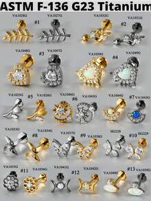 G23 钛金蝴蝶氧化锆唇钉内螺纹蛋白石月亮耳轮耳屏软骨耳轮耳环身体穿孔珠宝 - 如圖 - 查看 12