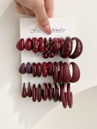 5-30 Pairs New Vintage Teardrop Red Coin Geometric Acrylic Acetate Exaggerated Fashion Earring Set, Blind Box, Suitable For Women, Mother's Day, Valentine's Day, Christmas, Daily Wear