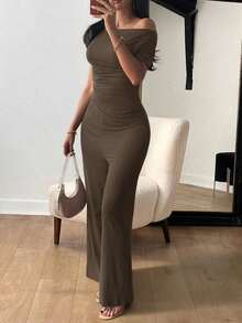 Vaiaye Women's 2-Piece Casual Elegant Solid Color Asymmetrical Hem Shaping Top, Suitable For Valentine's Day And Carnival, Paired With Solid Color Straight Pants, Suitable For Daily Wear, Holiday And Beach Vacation. - Brown - View 11