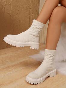 Botas de tobillo para mujer, de unicolor, con estilo universitario elegante, casual, para ir al trabajo, al aire libre, de fiesta, sexy, de boda, estilo universitario casual, de vacaciones, de boda, de resort, de fiesta, de oficina, al aire libre, para todas las estaciones, con suela gruesa cómoda y tacón ancho con punta redonda, botas sencillas para ir al trabajo, botas cortas casuales, botas elásticas negras de moda para eventos de fiesta