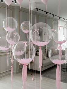 15pcs/25pcs/36pcs 24in/18in/10in Clear Bubble Balloons With Polyester Bow Ties, Pink Birthday Party Decorations Suitable For Birthday Party, Princess Party, Baby Shower, Valentine's Day, Wedding, Bachelorette Party, Party Supplies - Multicolor - View 1