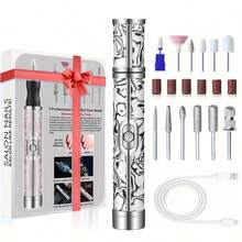 12件套电动指甲打磨器套装，多功能指甲钻，USB充电 - 适用于厚指甲的指甲打磨器，专业四速电动指甲锉，指甲抛光护理塑形工具，专业美甲打磨工具，女士佳礼，高品质且价格实惠