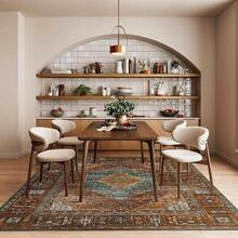 90x150CM Alfombras para Recmara, Lavable a Mquina Alfombras para Sala y Alfombra Vintage, Alfombra Chenille de Pelo Corto, Antideslizante Ligera y Estampada, para Recmara, Oficina o Comedor - Rojo + 2'11" x 4'11" (Rectangular) - Ver 3