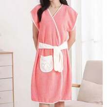 1pc Minimalist Wearable Bathrobe, Pineapple Plaid Design, Quick-Drying Soft Fabric, Comfortable To Wear - Multicolor - View 9