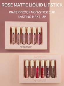 HANDAIYAN 6pcs/Set Matte Rose Lip Gloss Set, Non-Stick, Velvet Lip Tint, Great For Halloween, Christmas, Autumn/Winter Seasons, Holiday Gift - Một bộ/2ml*6 cái - Xem 3