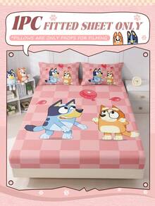 Bluey Cartoon Digital Printed Bedsheet,  Bedding, Mattress Protector, Bed Cover, Fitted Sheet, Comfortable Home Textile, Cool-Toned Fitted Sheet, Breathable Anti-Pilling Mattress Protector, Soft & Skin-Friendly, Cartoon Pattern Bed Cover & Sofa Cover, Extra Large Bedding, Lightweight Polyester Bedsheet - Multicolor - View 3
