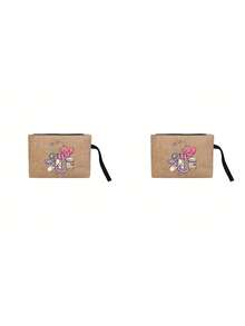 1/2pcs Nurse Theme Handbag & Cosmetic Bag Set, Patchwork Linen Tote Bag, Casual Style, Adjustable Shoulder Strap, Printed With Stethoscope, Heart, Syringe, Thermometer Patterns, Suitable For Commuting, Campus Life, Travel, Medical Events, Also A Thoughtful Gift For Holidays, Nurses' Day, Teachers' Day, Anniversary, Etc. - Khaki - View 16