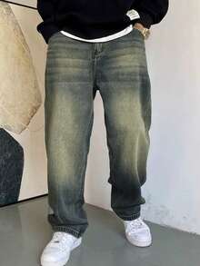 1 Stück japanischer Stil, verwaschen, lässig, weite, gerade Herren Jeans