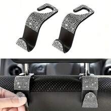 2/4pcs Black & White Diamond Car Seat Back Hooks, High-Quality Black & White Diamonds Meticulously Embedded, Reflecting Alluring Brilliance Under Car Interior Lighting, Instantly Elevating The Overall Class Of Your Vehicle, Showcasing Elegance And Luxury