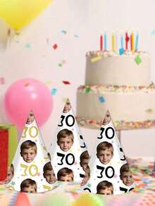 1/2 Customized Birthday Party Hat - Personalized Age & Photo Design, Celebrate 21st, 30th, 40th, 50th, 60th, 70th, 80th, 90th Birthday And Retirement, Paper Headwear, Party Accessory | Celebration Headpiece | Durable Party Hat - Multicolor - View 2